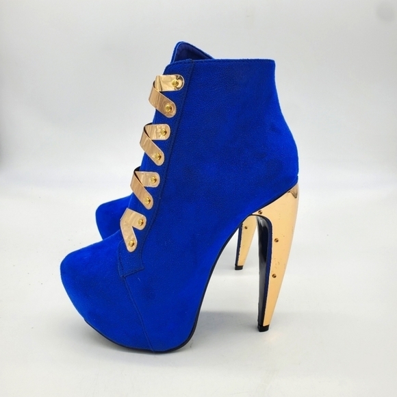 Privilege Shoes Women 6 Surrender  Royal Blue and Gold high heel Booties Boots - Picture 1 of 14